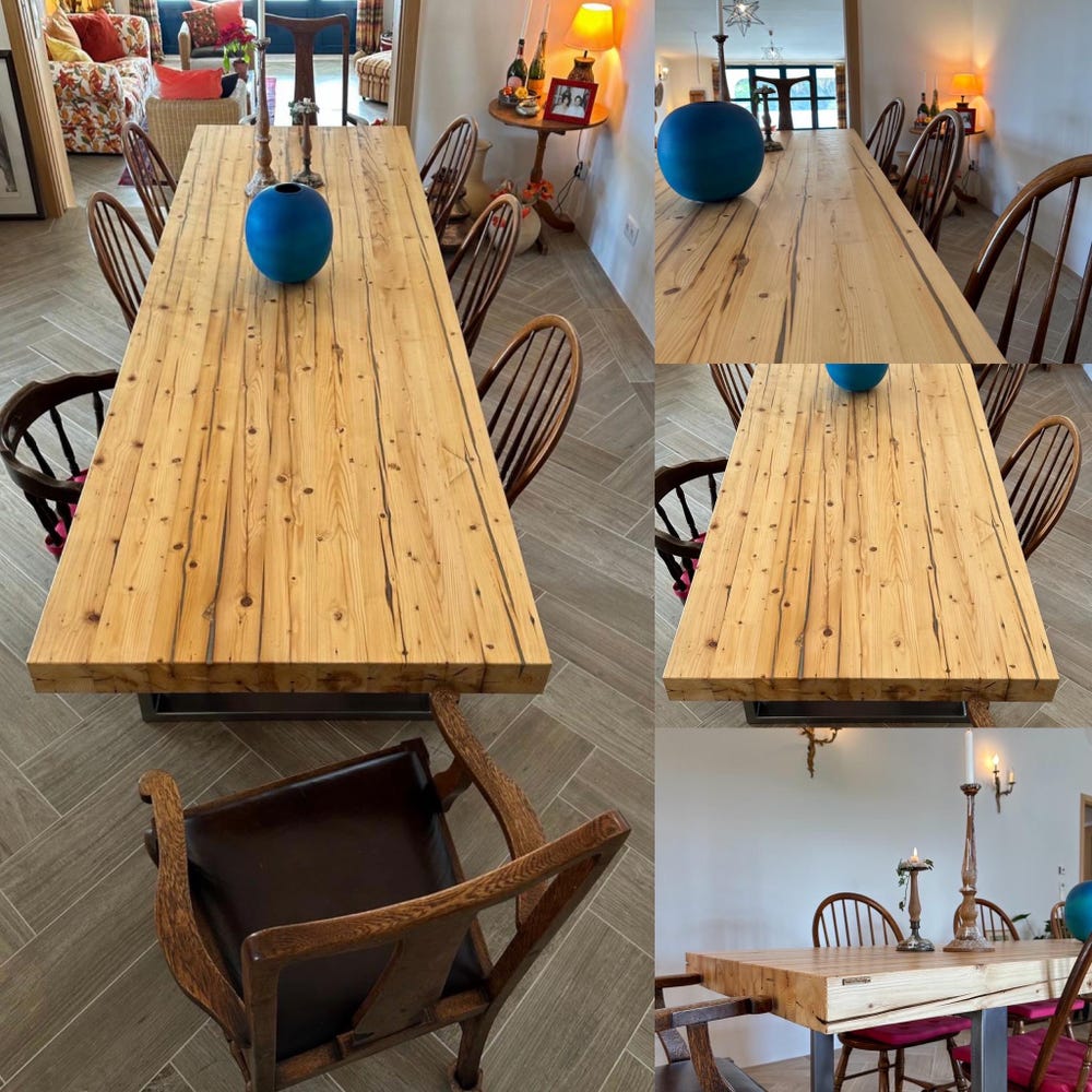 Reclaimed beams dining table Black steel legs Industrial loft rustic style organic barn wood Solid massive table Old natural beams MFWdesign - Image 3