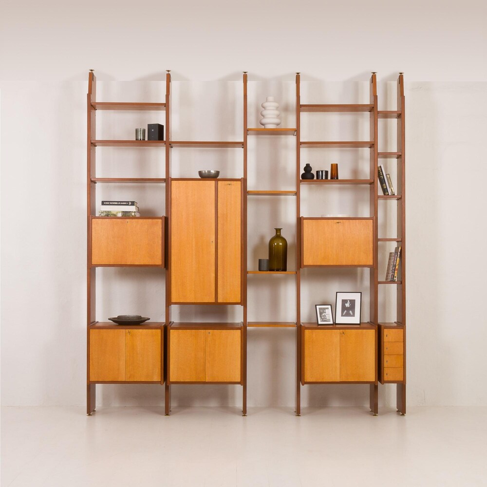 Italian 5 bay free standing floor to celling wall unit by A. Merlo, 1960s