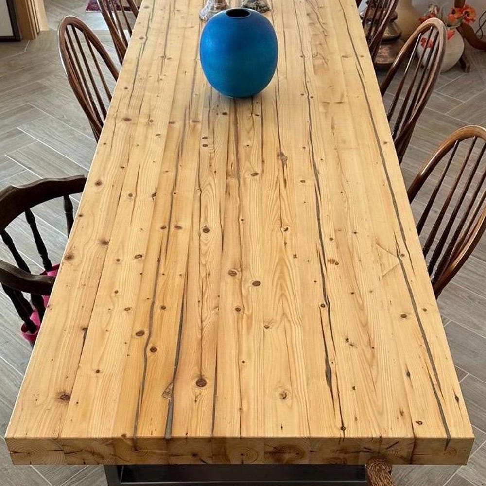 Old beams dining table black steel legs modern country rustic style organic barn wood reclaimed light solid wood massive table MFW design - Image 3