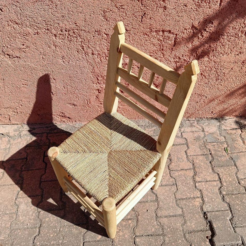 Handcrafted Moroccan Armchair, Wooden Counter Stool, Boho Palm Leaf Chair, Rustic Kitchen Island Seating, Home Decor - Image 6
