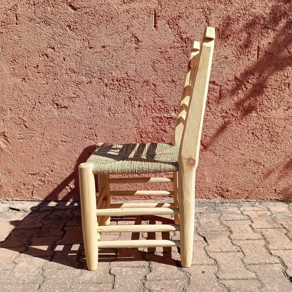 Handcrafted Moroccan Armchair, Wooden Counter Stool, Boho Palm Leaf Chair, Rustic Kitchen Island Seating, Home Decor - Image 3