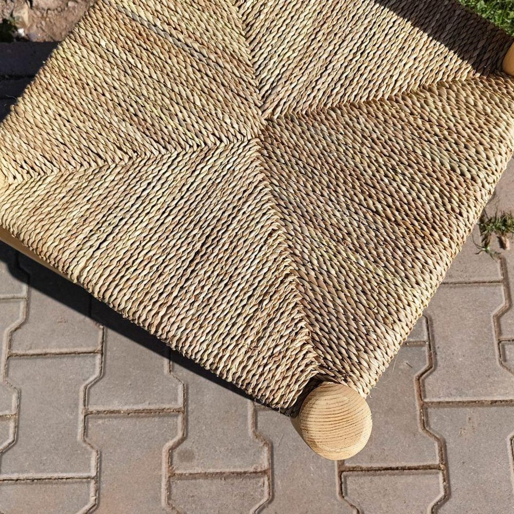 Handcrafted Moroccan Armchair, Wooden Counter Stool, Boho Palm Leaf Chair, Rustic Kitchen Island Seating, Home Decor - Image 9