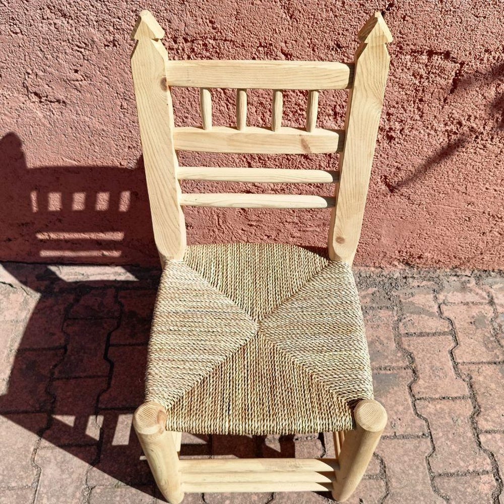 Handcrafted Moroccan Armchair, Wooden Counter Stool, Boho Palm Leaf Chair, Rustic Kitchen Island Seating, Home Decor - Image 5