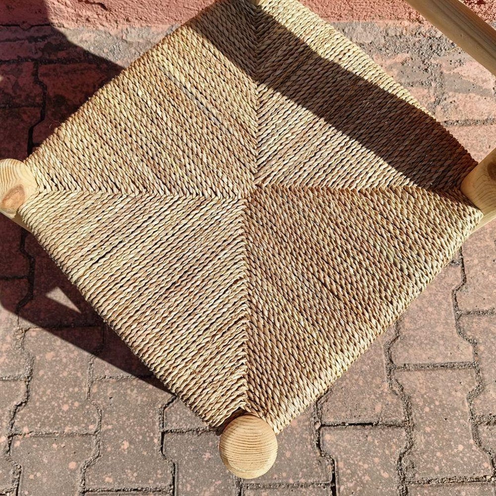 Handcrafted Moroccan Armchair, Wooden Counter Stool, Boho Palm Leaf Chair, Rustic Kitchen Island Seating, Home Decor - Image 10