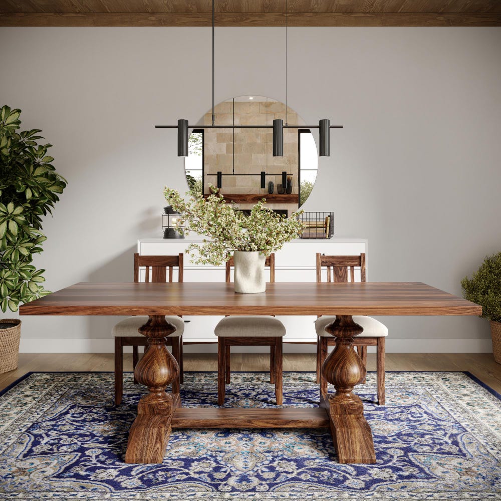 The Benedict Walnut Dining Table, Handcrafted Solid Wood Dining Table, Family Dining Table, Wooden Trestle Table