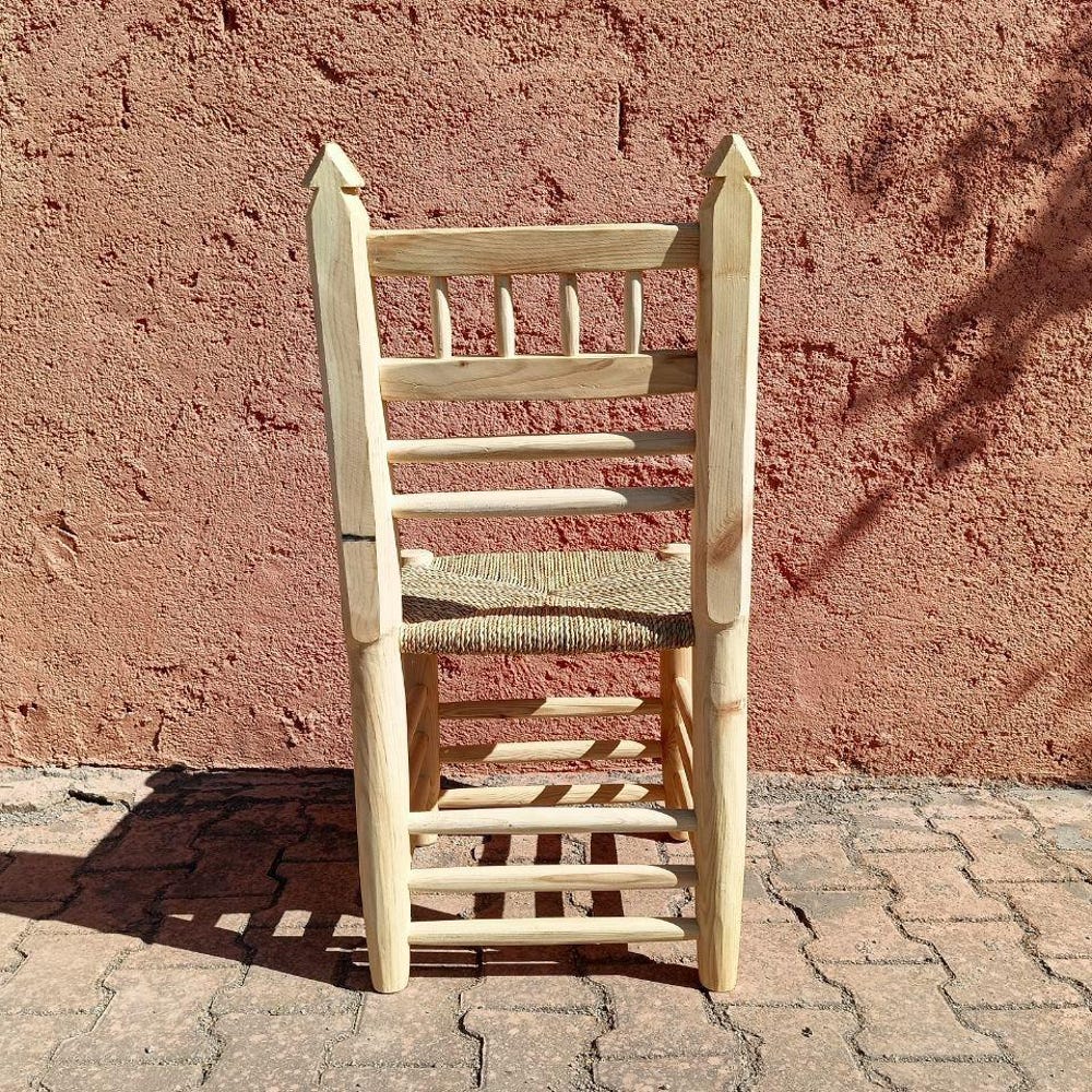 Handcrafted Moroccan Armchair, Wooden Counter Stool, Boho Palm Leaf Chair, Rustic Kitchen Island Seating, Home Decor - Image 4