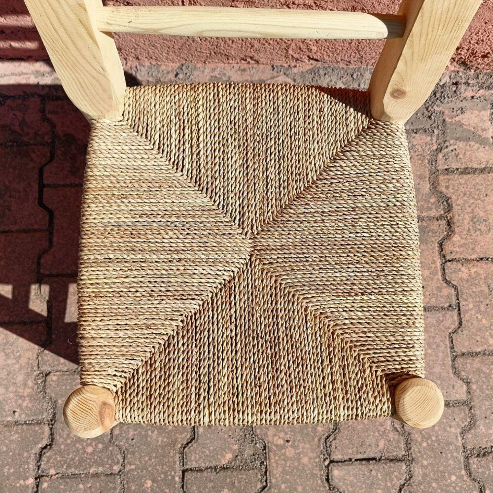 Handcrafted Moroccan Armchair, Wooden Counter Stool, Boho Palm Leaf Chair, Rustic Kitchen Island Seating, Home Decor - Image 8