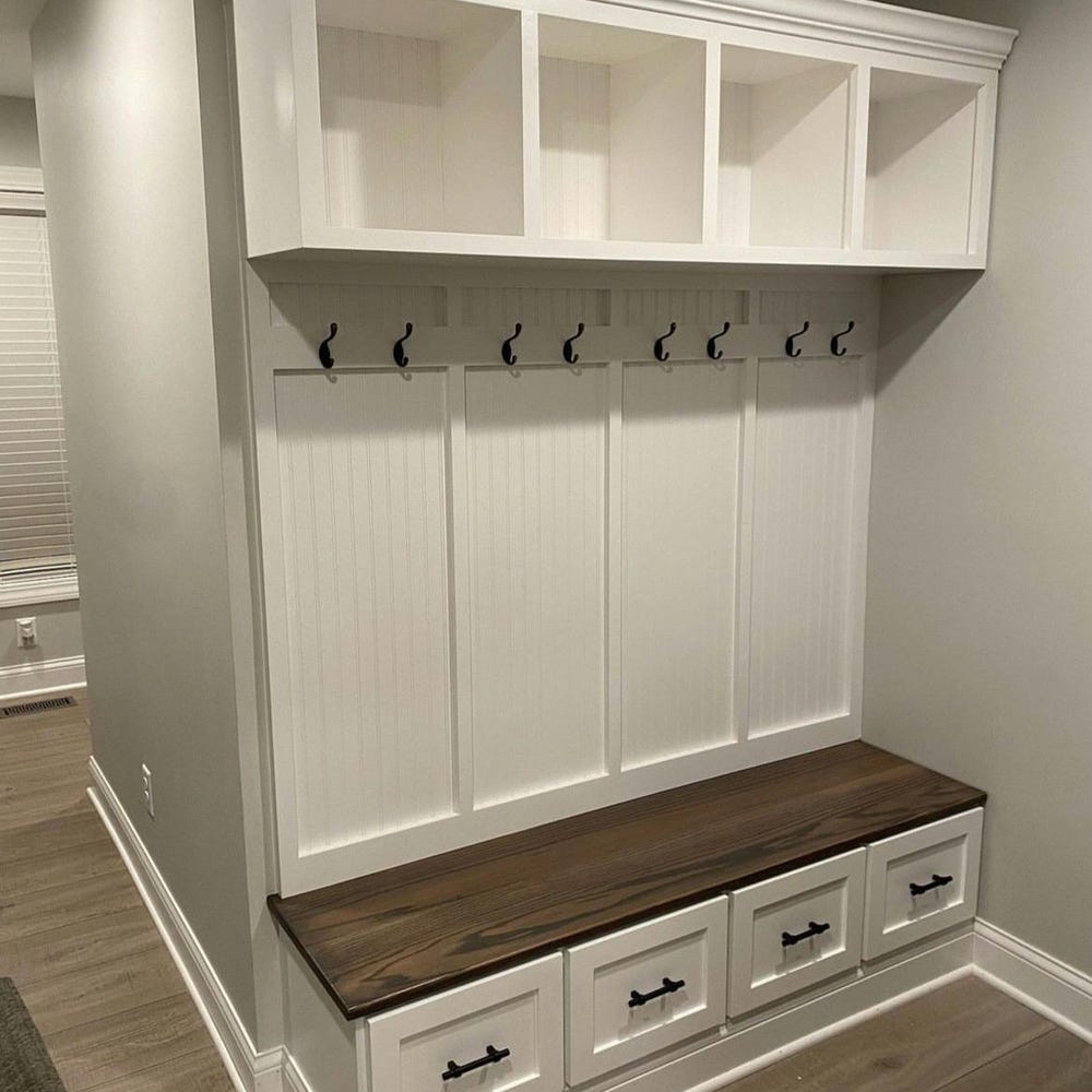 New York Style Mudroom Bench | 4-Section Entryway Organizer with Shoe & Coat Storage | Custom Hall Tree | Farmhouse Entry Bench - Image 2