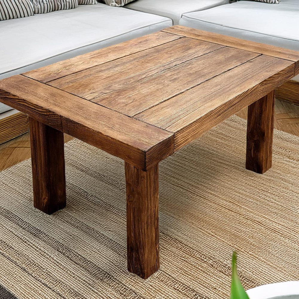 Wooden Rustic handmade wooden coffee table live edge solid wood trestle farmhouse home decor furniture handcrafted rectangular end table - Image 4