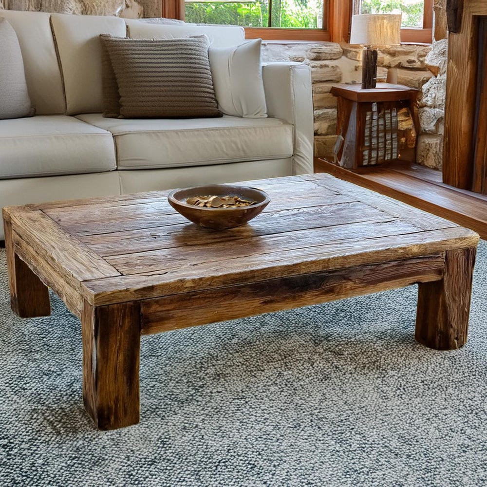 Wooden Rustic handmade wooden coffee table live edge solid wood trestle farmhouse home decor furniture handcrafted rectangular end table - Image 3