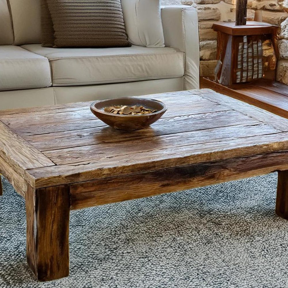 Wooden Rustic handmade wooden coffee table live edge solid wood trestle farmhouse home decor furniture handcrafted rectangular end table - Image 4