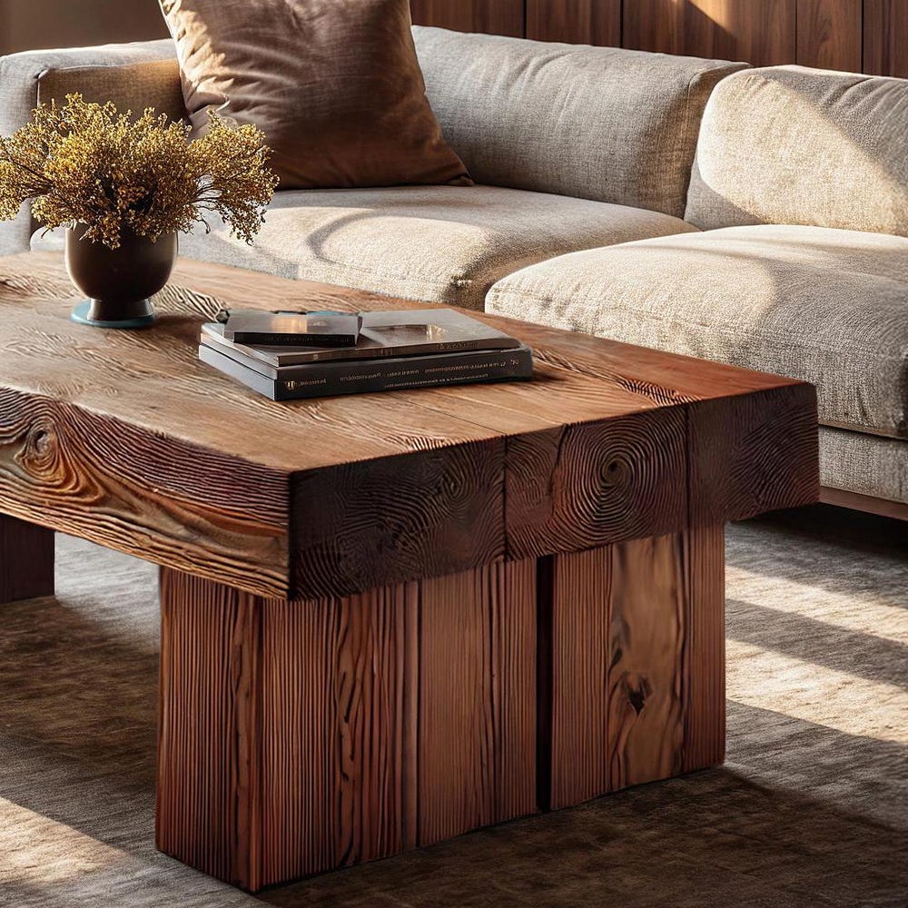 Wooden Rustic handmade wooden coffee table live edge solid wood trestle farmhouse home decor furniture handcrafted rectangular end table - Image 2