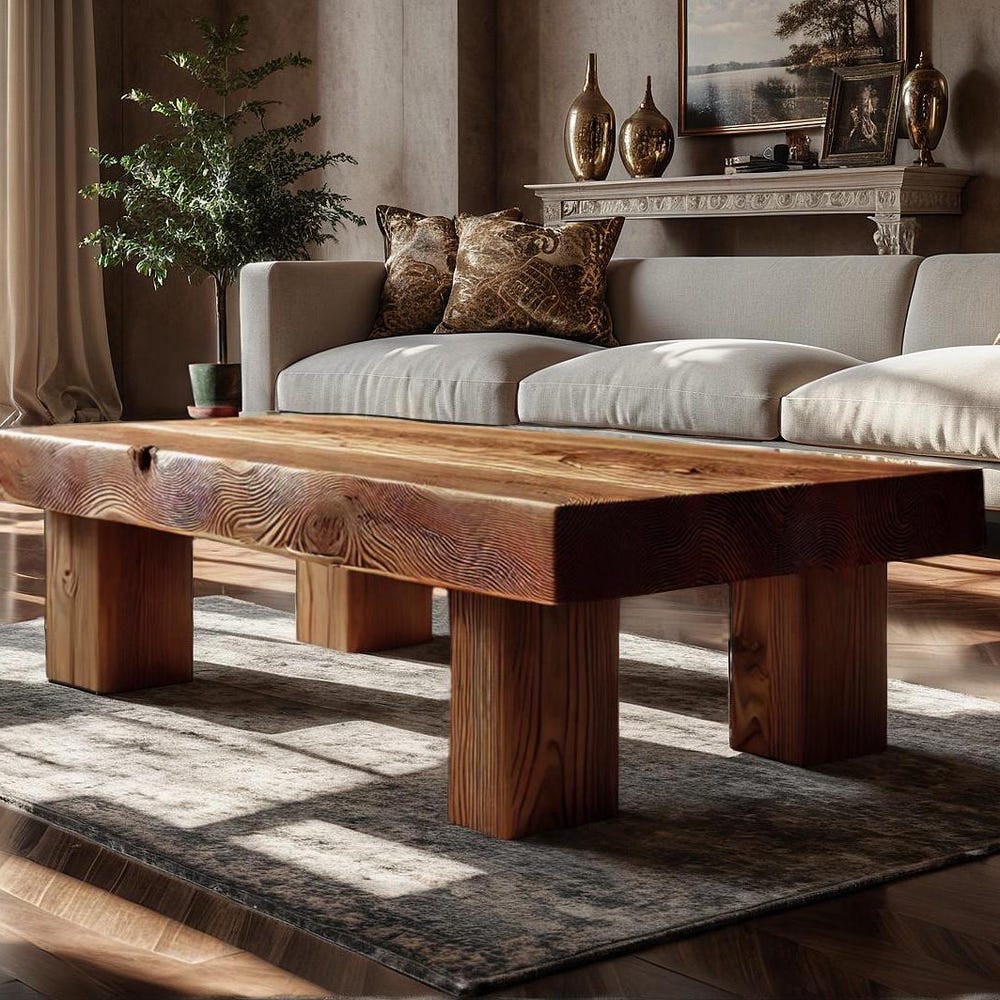 Wooden Rustic handmade wooden coffee table live edge solid wood trestle farmhouse home decor furniture handcrafted rectangular end table - Image 4