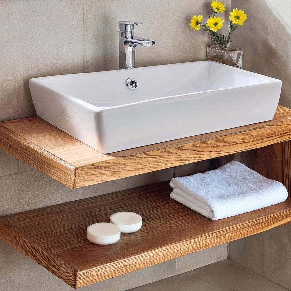 Wooden Rustic handmade bathroom vanity solid wood cabinet floating sink table counter top farmhouse home decor furniture handcrafted shelf - Image 2