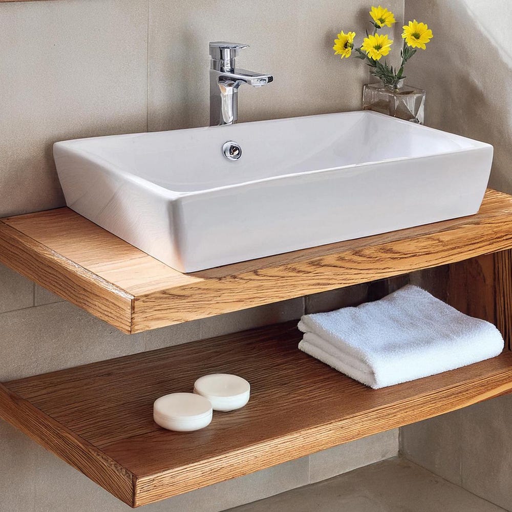 Wooden Rustic handmade bathroom vanity solid wood cabinet floating sink table counter top farmhouse home decor furniture handcrafted shelf - Image 4