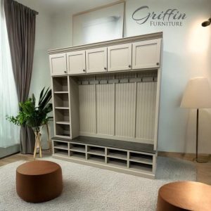 Lake Forest Mudroom Hall Tree Bench | 5-Section Entryway Organizer with Hooks & Shoe Storage | Custom Wood Furniture | Free Shipping