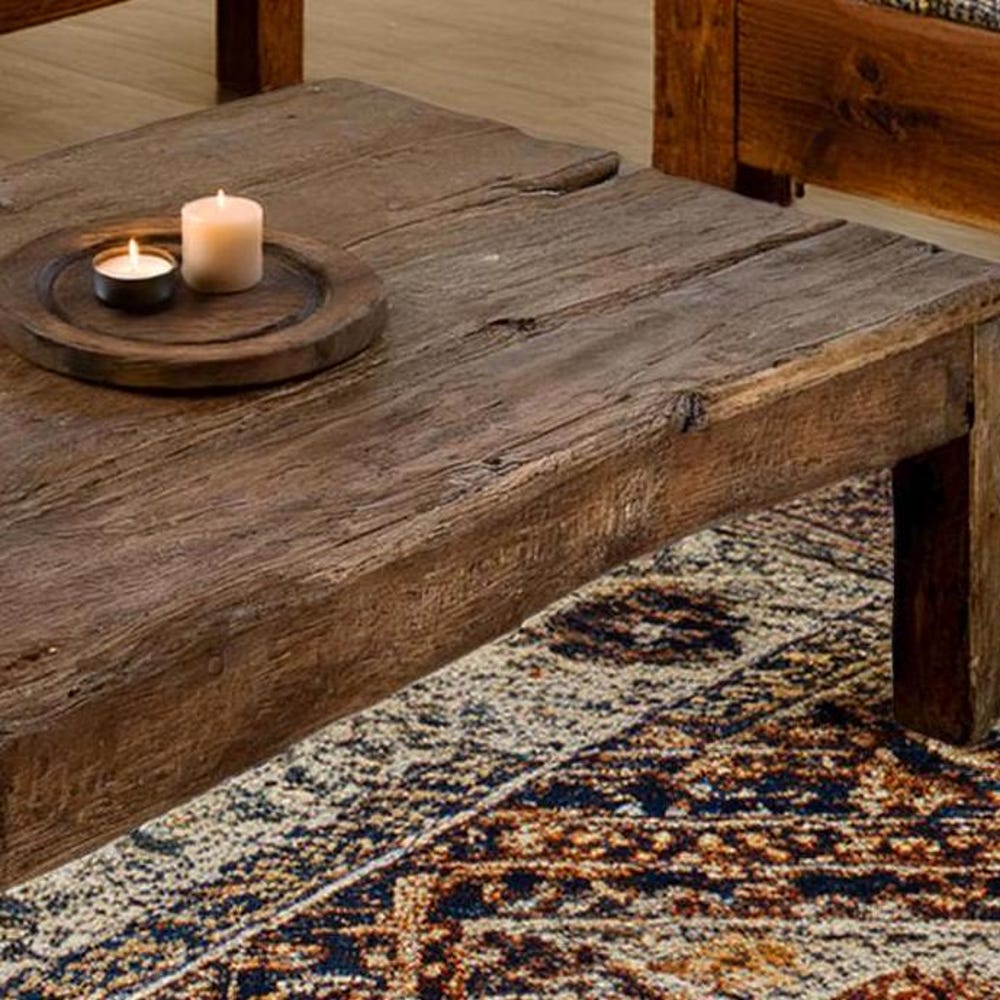 Wooden Rustic handmade wooden coffee table live edge solid wood trestle farmhouse home decor furniture handcrafted rectangular end table - Image 3