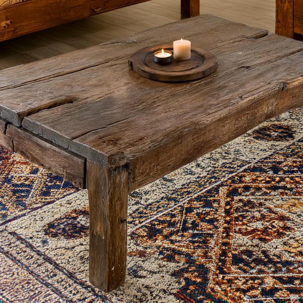 Wooden Rustic handmade wooden coffee table live edge solid wood trestle farmhouse home decor furniture handcrafted rectangular end table - Image 4