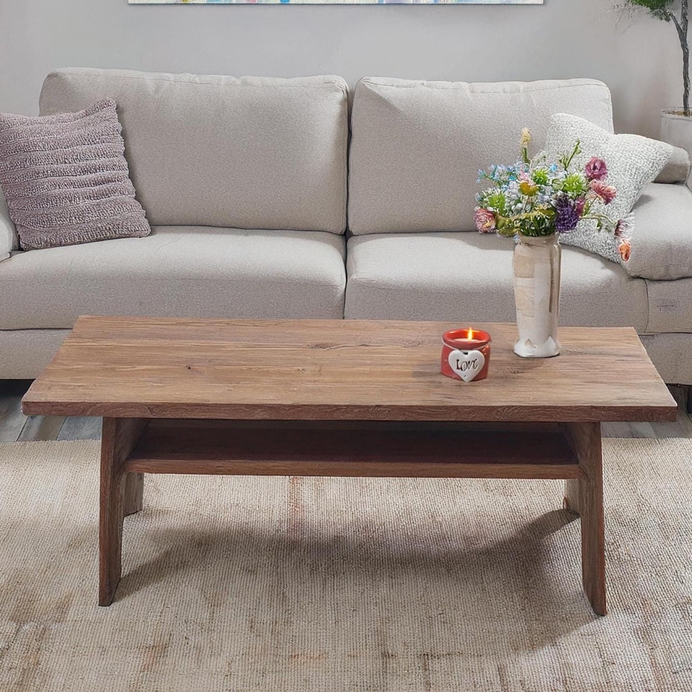 Wooden Rustic handmade wooden coffee table live edge solid wood trestle farmhouse home decor furniture handcrafted rectangular end table