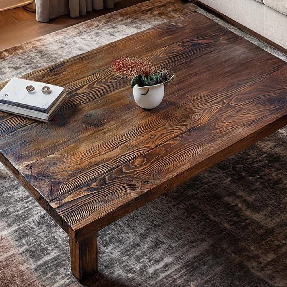 Wooden Rustic handmade wooden coffee table live edge solid wood trestle farmhouse home decor furniture handcrafted rectangular end table - Image 2