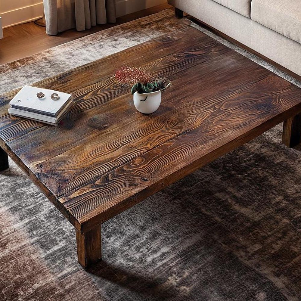 Wooden Rustic handmade wooden coffee table live edge solid wood trestle farmhouse home decor furniture handcrafted rectangular end table - Image 5