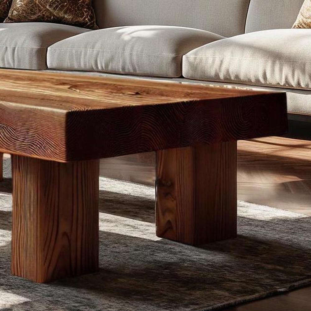 Wooden Rustic handmade wooden coffee table live edge solid wood trestle farmhouse home decor furniture handcrafted rectangular end table - Image 2