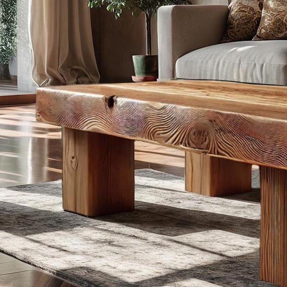 Wooden Rustic handmade wooden coffee table live edge solid wood trestle farmhouse home decor furniture handcrafted rectangular end table - Image 3