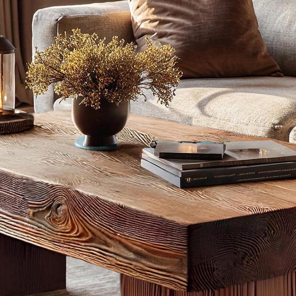 Wooden Rustic handmade wooden coffee table live edge solid wood trestle farmhouse home decor furniture handcrafted rectangular end table - Image 4