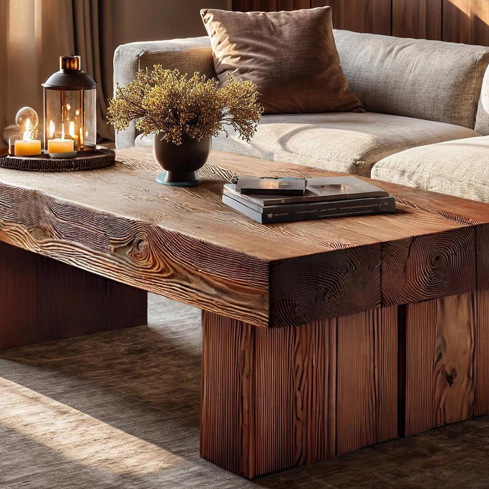 Wooden Rustic handmade wooden coffee table live edge solid wood trestle farmhouse home decor furniture handcrafted rectangular end table - Image 5