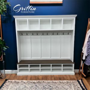 Moraga Mudroom Hall Tree Bench with Shoe Storage | 5-Section Entryway Organizer | Custom Hall Tree | Farmhouse Storage Bench