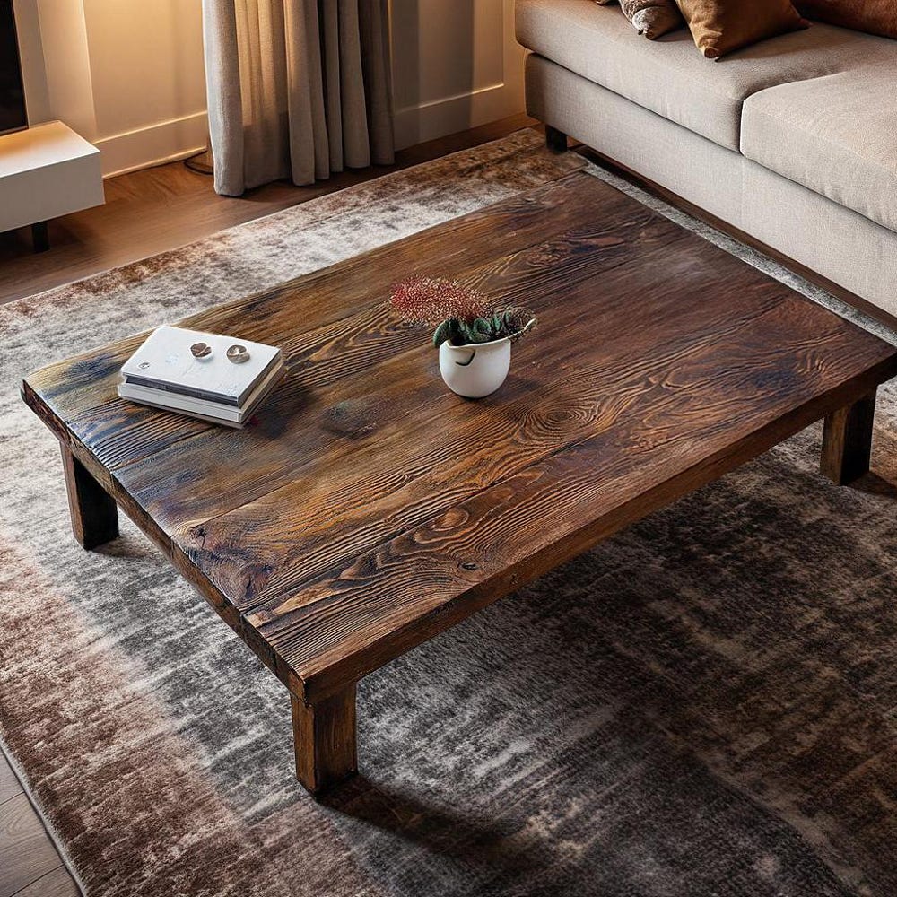 Wooden Rustic handmade wooden coffee table live edge solid wood trestle farmhouse home decor furniture handcrafted rectangular end table