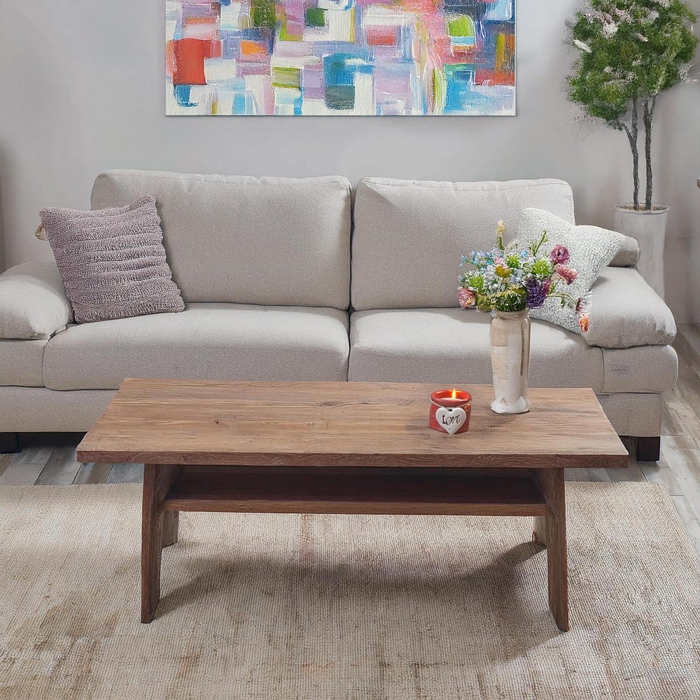 Wooden Rustic handmade wooden coffee table live edge solid wood trestle farmhouse home decor furniture handcrafted rectangular end table - Image 5