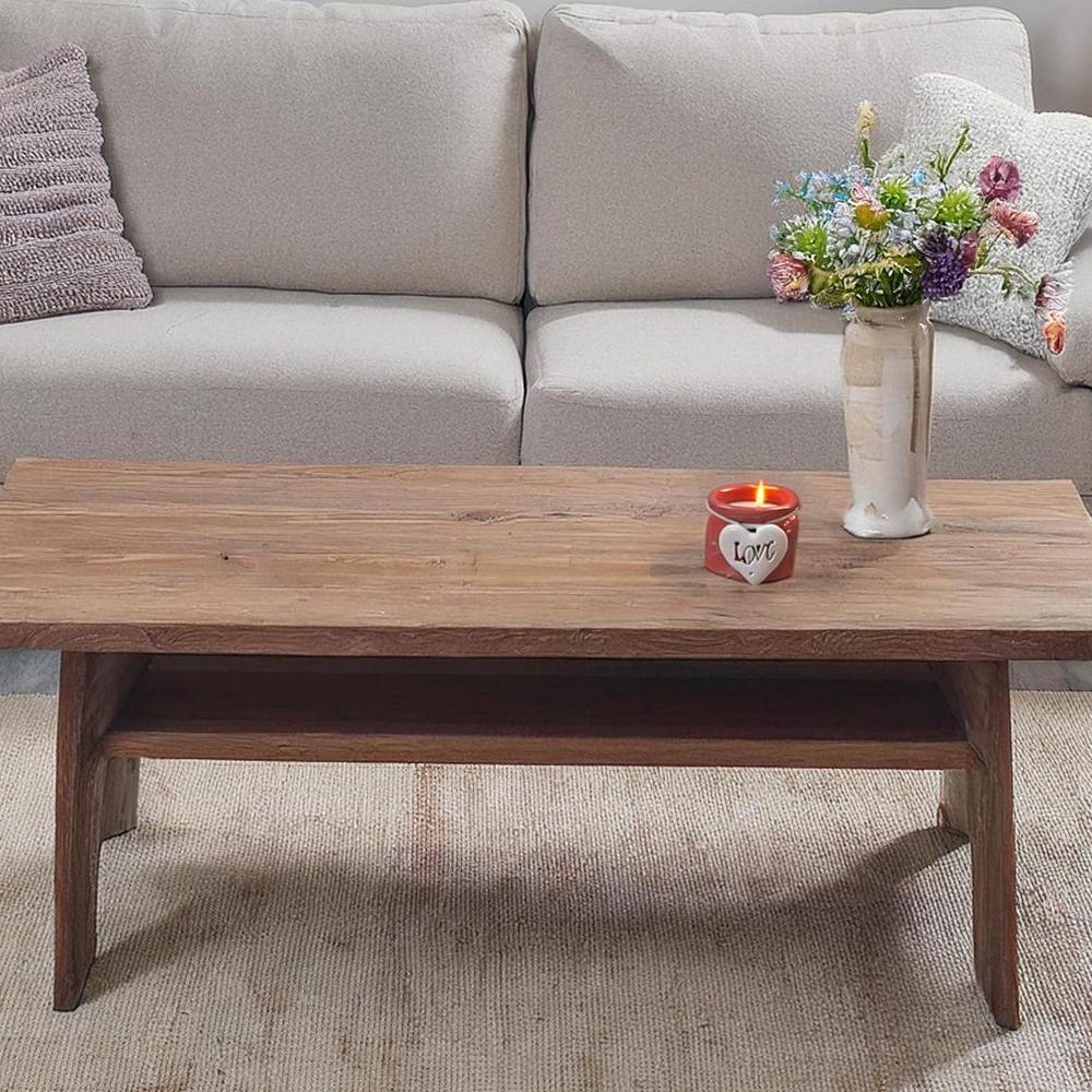 Wooden Rustic handmade wooden coffee table live edge solid wood trestle farmhouse home decor furniture handcrafted rectangular end table - Image 2