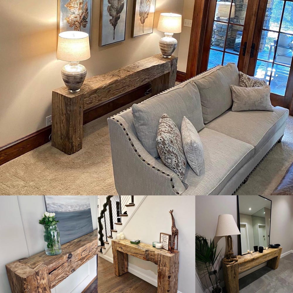 Old beam console table unique dovetailed old wood rustic style table loft organic reclaimed barn wood entryway natural table MFW design - Image 8