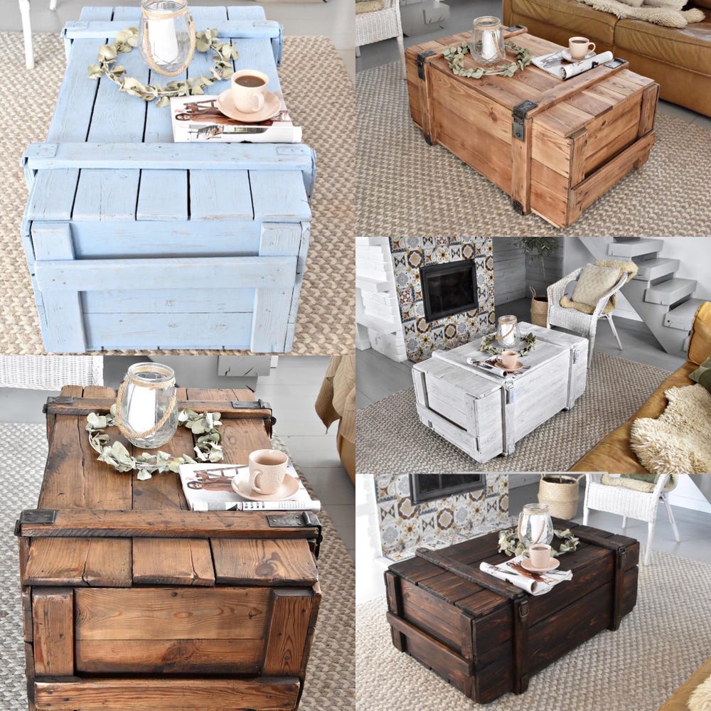 Old square chest box vitage military coffee table rustic country style organic redesign reclaimed solid pine light wood on wheles MFWdesign - Image 8