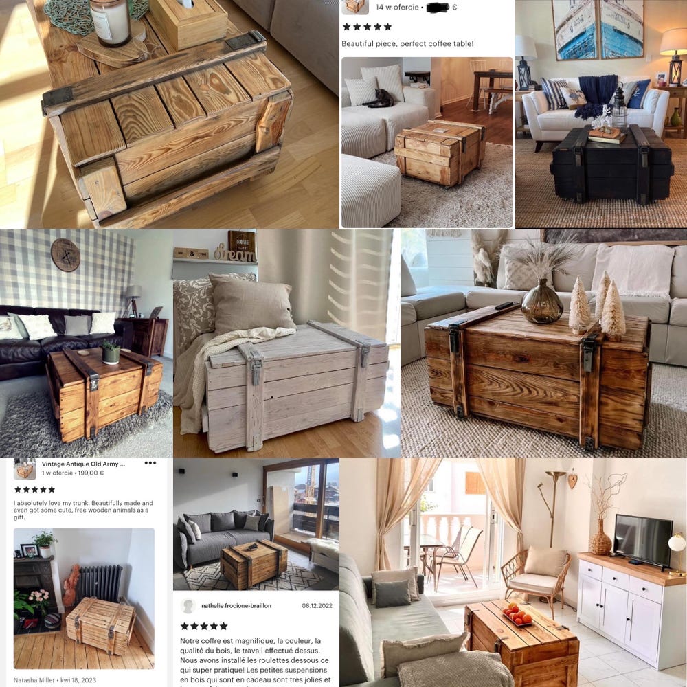 Old chest box vitage military coffee table rustic country style organic redesign reclaimed solid pine dark wood on wheles massive MFWdesign - Image 8