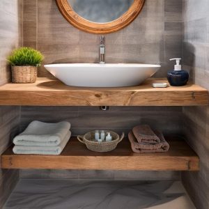Wooden Rustic Style handmade bathroom vanity live edge solid wood floating cabinet sink table counter top farmhouse home decor furniture