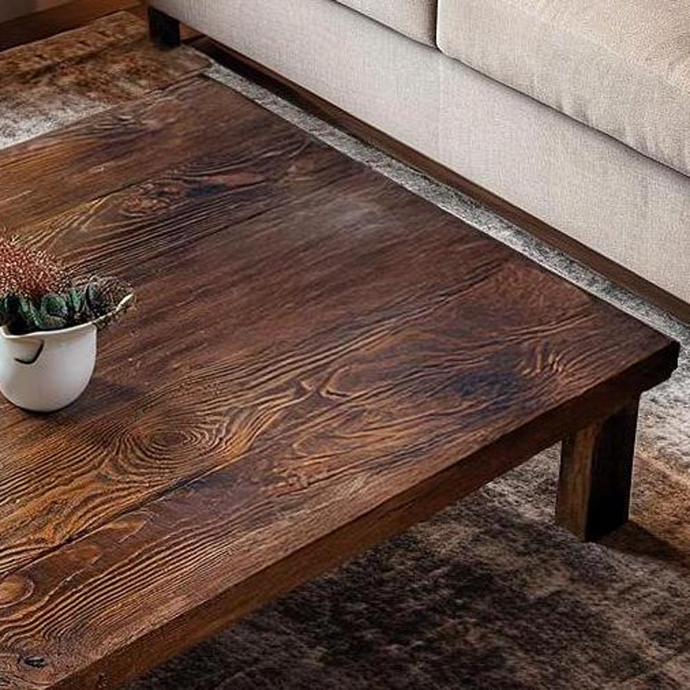 Wooden Rustic handmade wooden coffee table live edge solid wood trestle farmhouse home decor furniture handcrafted rectangular end table - Image 4