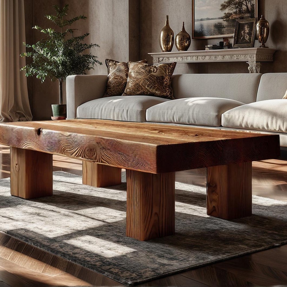 Wooden Rustic handmade wooden coffee table live edge solid wood trestle farmhouse home decor furniture handcrafted rectangular end table