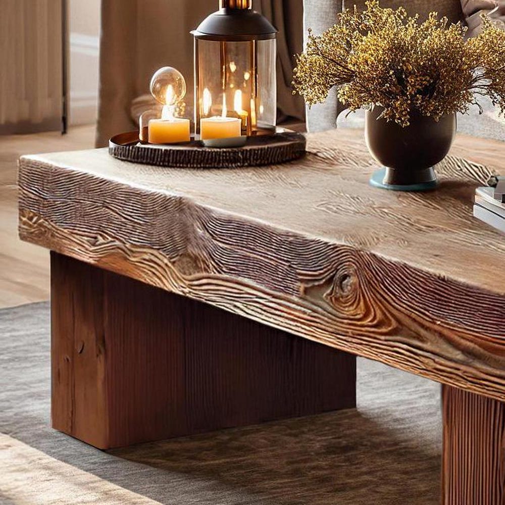 Wooden Rustic handmade wooden coffee table live edge solid wood trestle farmhouse home decor furniture handcrafted rectangular end table - Image 3