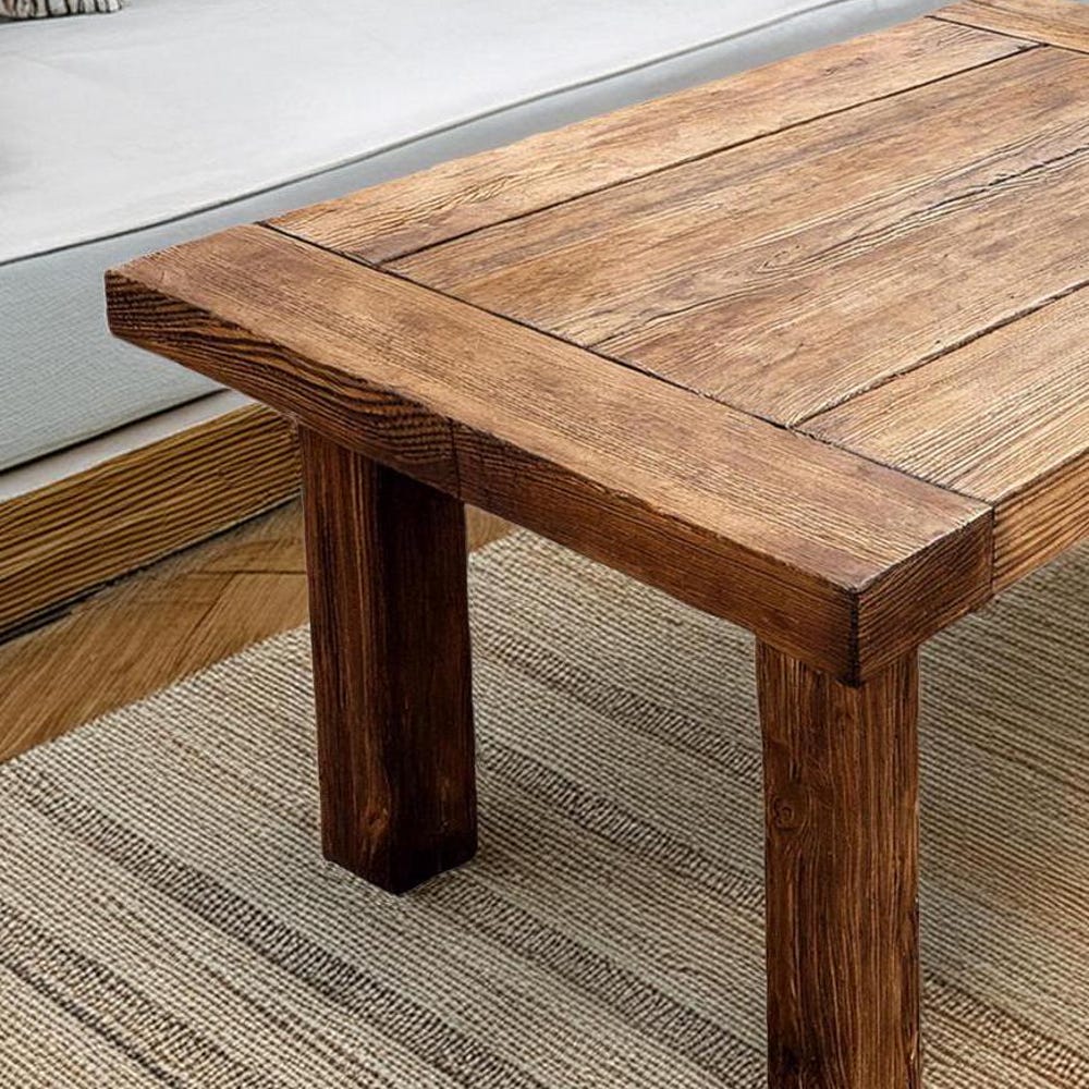Wooden Rustic handmade wooden coffee table live edge solid wood trestle farmhouse home decor furniture handcrafted rectangular end table - Image 2