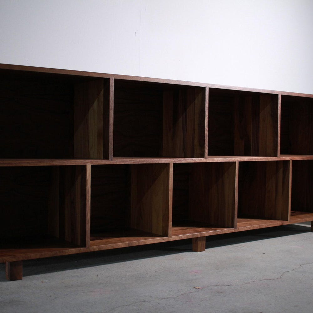 Sesto Vinyl Console, 82"W, Modern Record Credenza, Wide Handcrafted LP Console, Hardwood LP Console (Shown in Walnut)