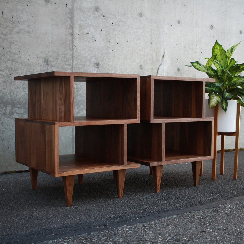 OFFSTACK End Table, Geometric Night Stand, Stacked Offset Nightstand, Wood Offset End Table (Shown in Walnut) - Image 5