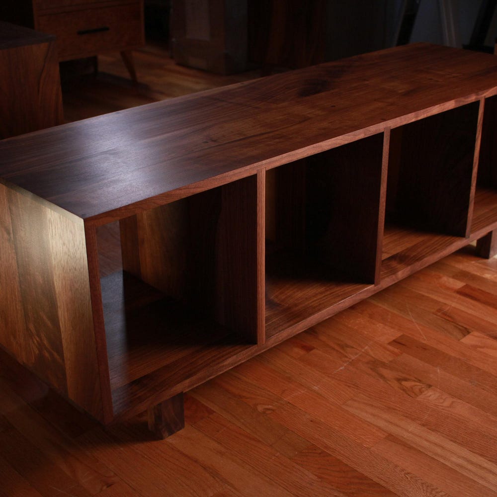 Warner Foyer Bench / LP Vinyl Storage, Modern Entry Storage, Mid Century Inspired, Record Bench (Shown in Walnut) - Image 5