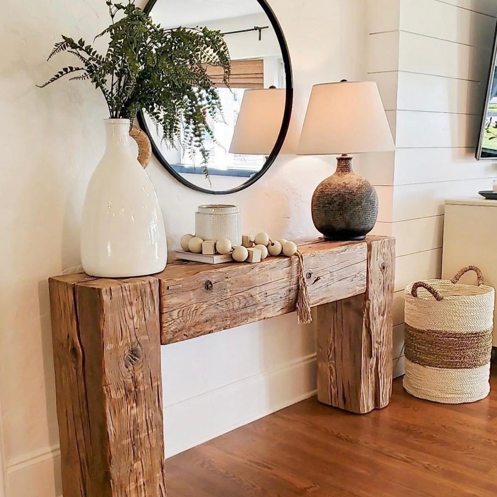 Old beam console table unique dovetailed old wood rustic style table loft organic reclaimed barn wood entryway natural table MFW design - Image 5