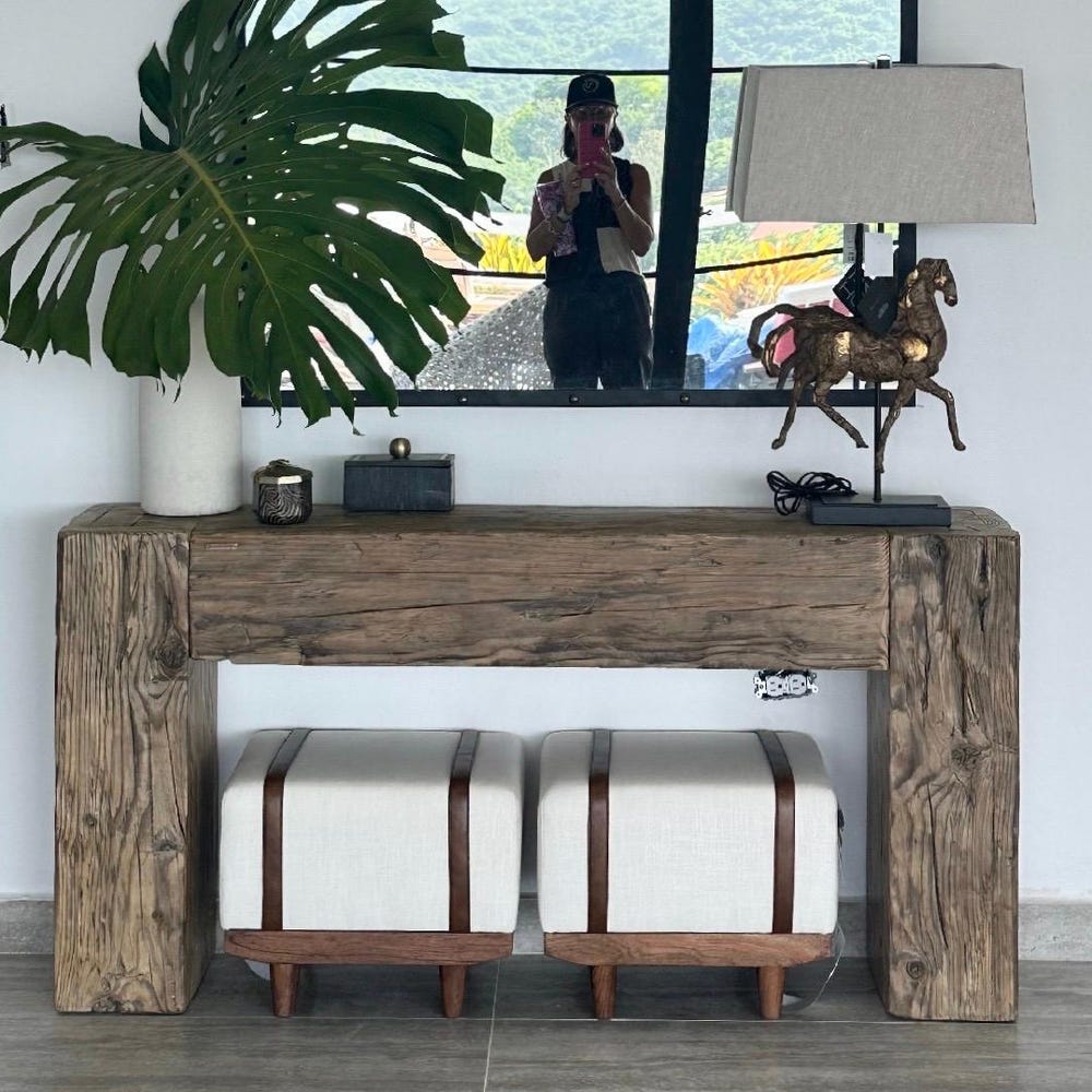 Old beam console table unique dovetailed old wood rustic style table loft organic reclaimed barn wood entryway natural table MFW design - Image 7