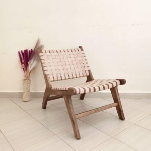 il_1000x1000.6700884315_8php-1.jpg Scandinavian Woven Leather Lounge Chair, Modern Accent Chair, Boho Living Room Chair, Walnut Wood Reading Chair, Handmade Leather Chair
