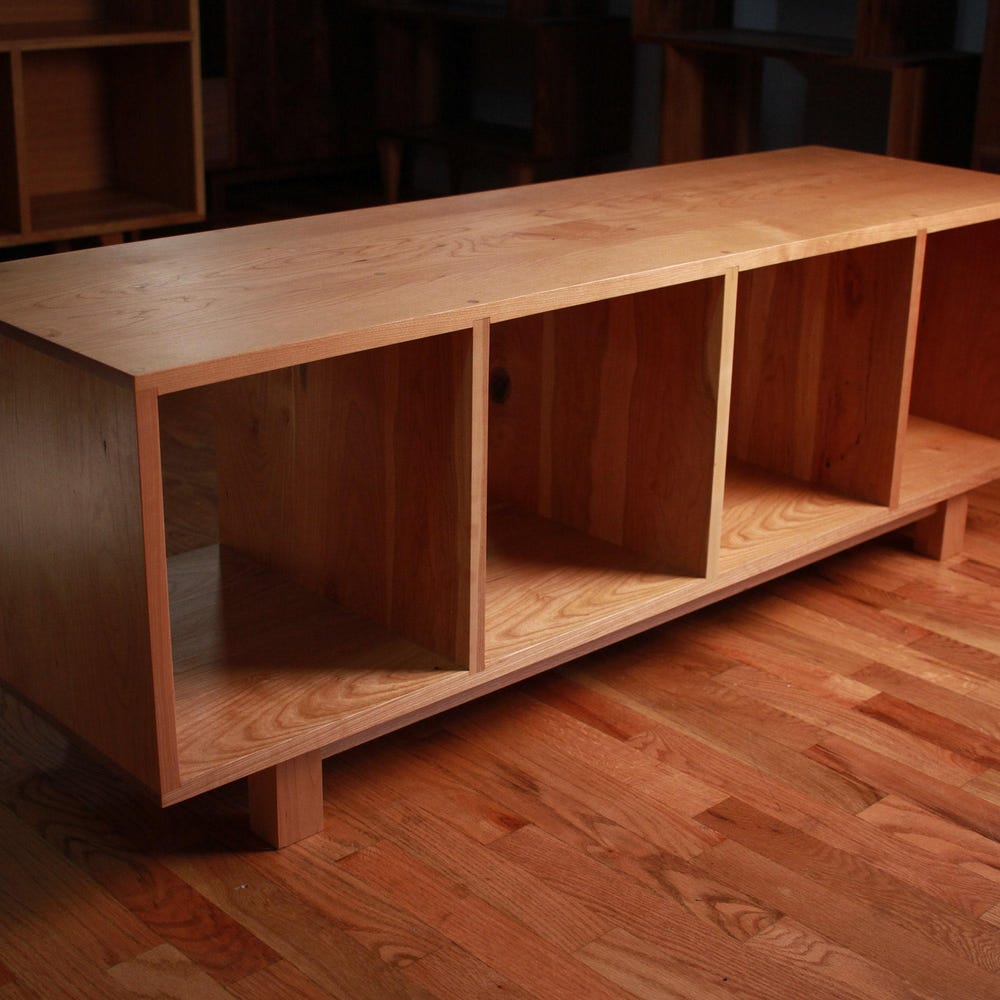 Warner Foyer Bench / LP Vinyl Storage, Modern Entry Storage, Mid Century Inspired, Record Bench (Shown in Walnut) - Image 6