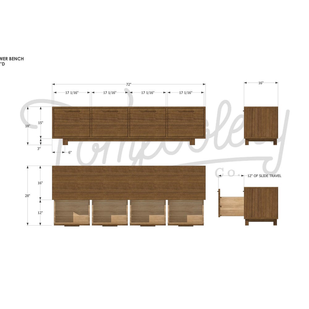 Clarkson Drawer Bench, 72"W, Modern Entryway Bench, Drawer Bench, Storage Bench, Solid Wood (Shown in Walnut) - Image 8