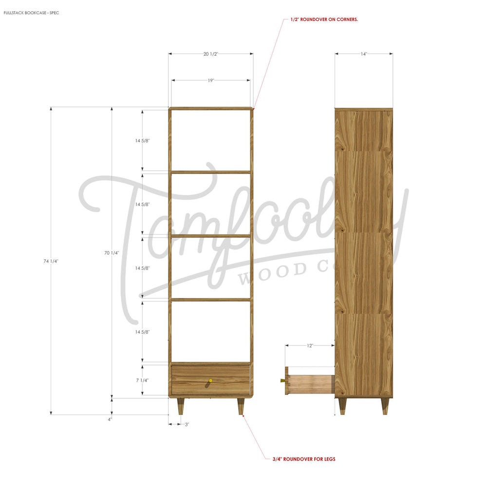 Fullstack Bookcase, Modern Vinyl Storage, Rounded Corners (Shown in Myrtle) - Image 8